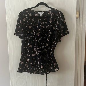 Wrap, floral blouse